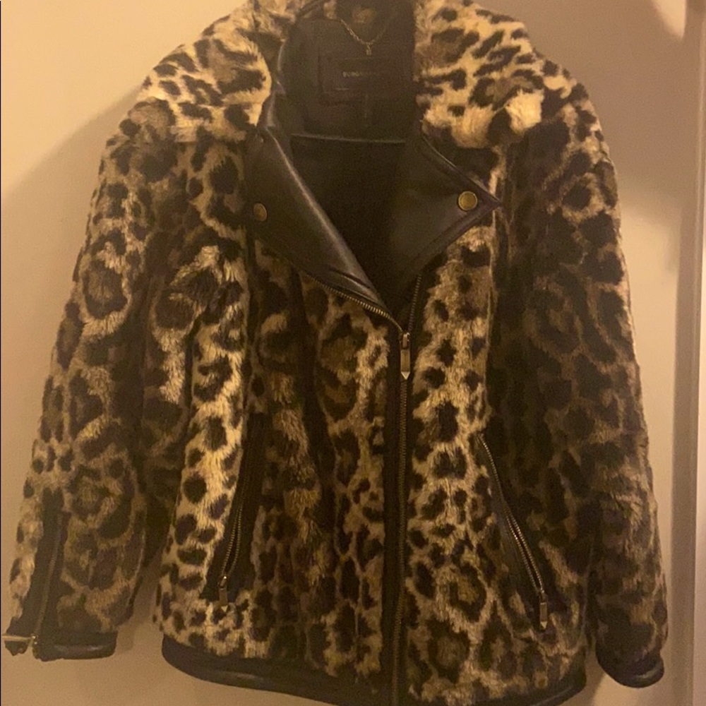 BCBG leopard faux fur coat worn once